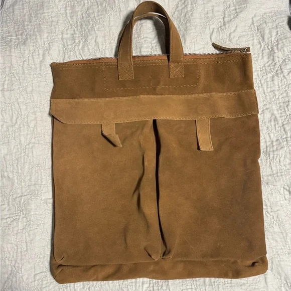 Men's H&M Atelier Suede Tote Bag Brown Large Minimalist Leather Shopper A/W 2025 - Picture 9 of 12